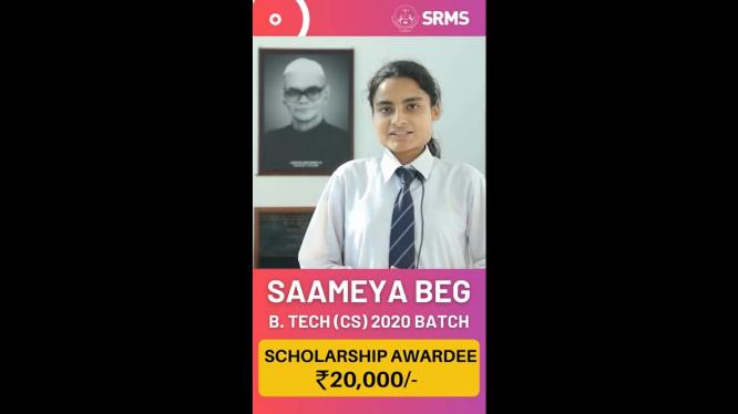 PROUD MOMENT: SRMS BTECH STUDENT SAAMEYA BEG EARNS SCHOLARSHIP FOR HER ACADEMIC EXCELLENCE!