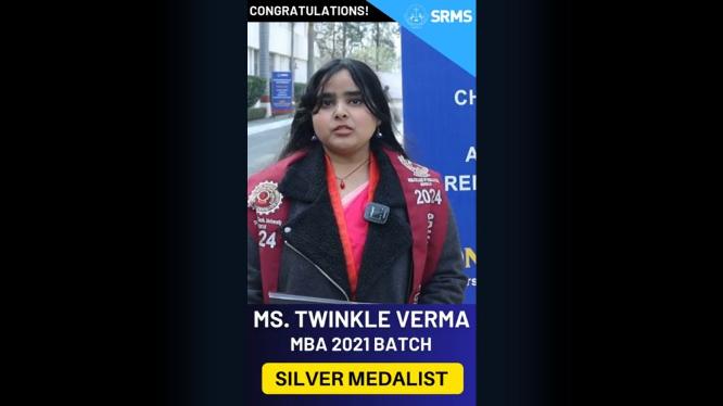 SHRI RAM MURTI SMARAK’s MBA ALUMNUA TWINKLE VERMACREDITS ALMA MATER FOR SILVER MEDAL SUCCESS AT INSTITUTION’S 23RD CONVOCATION!