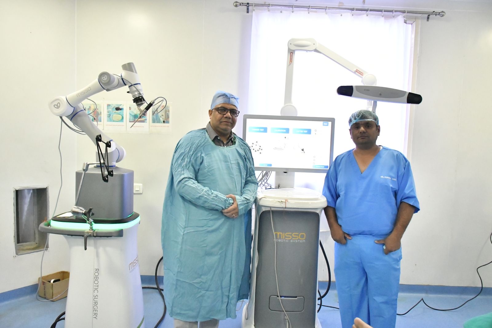 Dr Dhruv Goel with the MISSO Robotic System at SRMS Goodlife Hospital, Bareilly