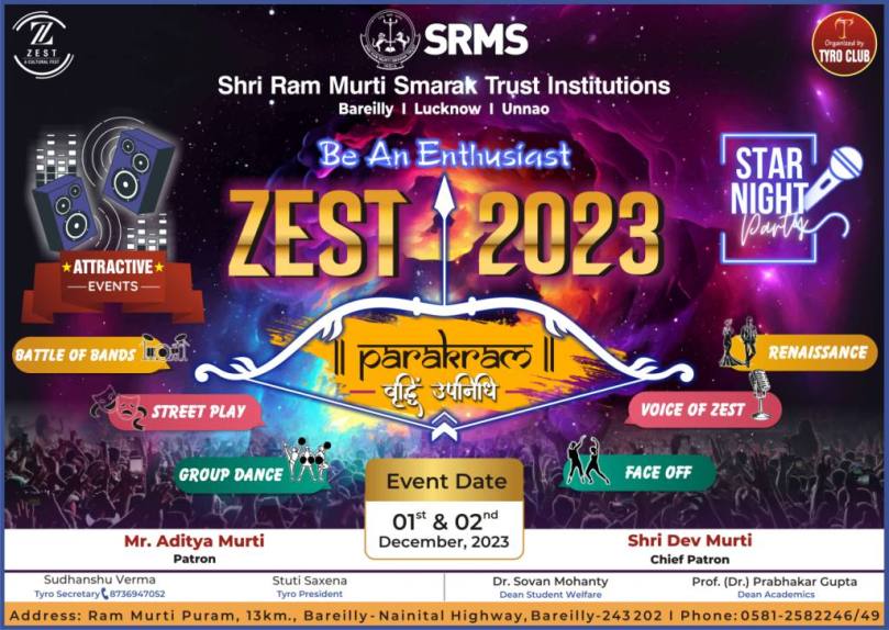 JOIN US FOR ZEST 2023 ‘PARAKRAM’—SHRI RAM MURTI SMARAK TRUST INSTITUTIONS’ SPECTACULAR CULTURAL FEST ON DECEMBER 1-2, 2023!