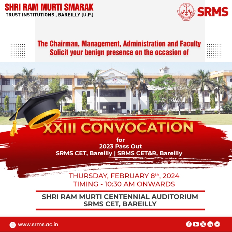 SHRI RAM MURTI SMARAK TRUST INSTITUTIONS TO HOST 23RD CONVOCATION FOR 2023 GRADUATES AT ITS ENGINEERING CAMPUS ON FEBRUARY 8, 2024