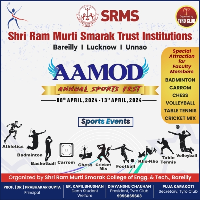 SHRI RAM MURTI SMARAK TRUST INSTITUTIONS ALL SET TO HOST ITS ANNUAL SPORTS FEST ‘AAMOD 2024’ AT SRMS ENGINEERING CAMPUS BAREILLY!
